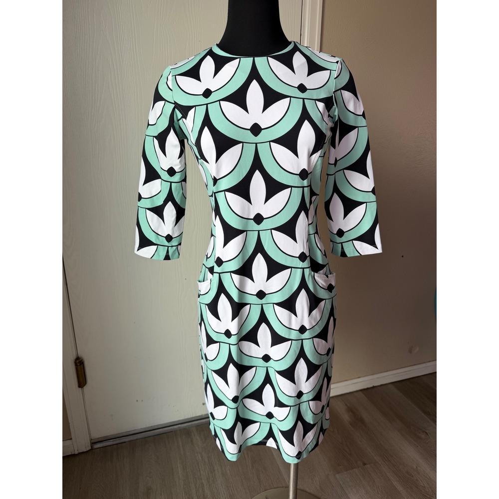 J.McLaughlin Mint Green Geometric Floral Catalina Cloth Sheath Dress XS